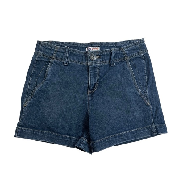 Y2K Denim Shorts Cargo Pockets Dark Blue Grunge Casual Cotton Size 6 Small - Picture 3 of 5